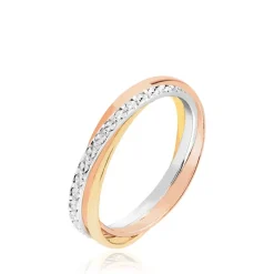 Histoire d'Or Alliance Entrelacee Diamantee Ruban Plat Or Tricolore* Bijoux Personnalisés|Bagues