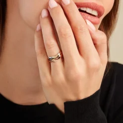 Hot Histoire d'Or Alliance Entrelacee Ruban Plat Or Tricolore