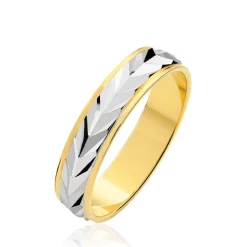 Histoire d'Or Alliance Epi Fantaisie Ruban Plat Or Bicolore* Bijoux Personnalisés|Bagues