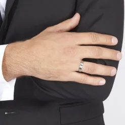 Histoire d'Or Alliance Liseret Central Ruban Plat Palladium Blanc* Bijoux Personnalisés|Bagues