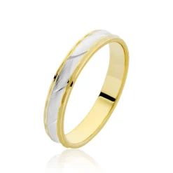 Histoire d'Or Alliance Mat Striee Ruban Plat Or Bicolore* Bijoux Personnalisés|Bagues
