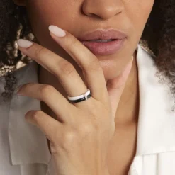 Best Histoire d'Or Bague Barette Bicolore Ceramique Argent Blanc Oxyde De Zirconium