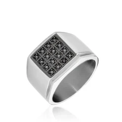 Outlet Histoire d'Or Bague Chevalière Acier Vieillit Teodor Oxydes De Zirconium