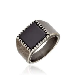 Histoire d'Or Bague Chevalière Acier Vieillit Haris Agate