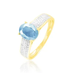 Clearance Histoire d'Or Bague Crista Or Jaune Topaze Et Diamant or jaune topaze bleu sky