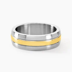 Online Histoire d'Or Bague John Acier Bicolore Plaque Or Jaune