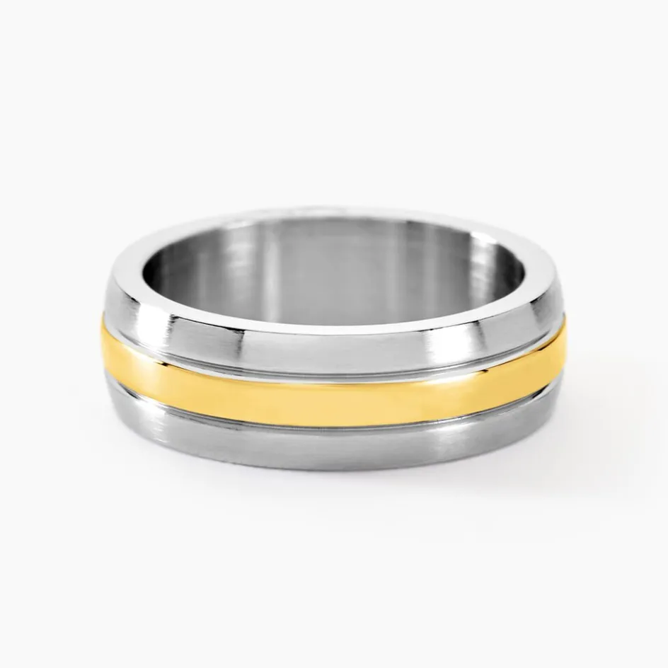 Online Histoire d'Or Bague John Acier Bicolore Plaque Or Jaune