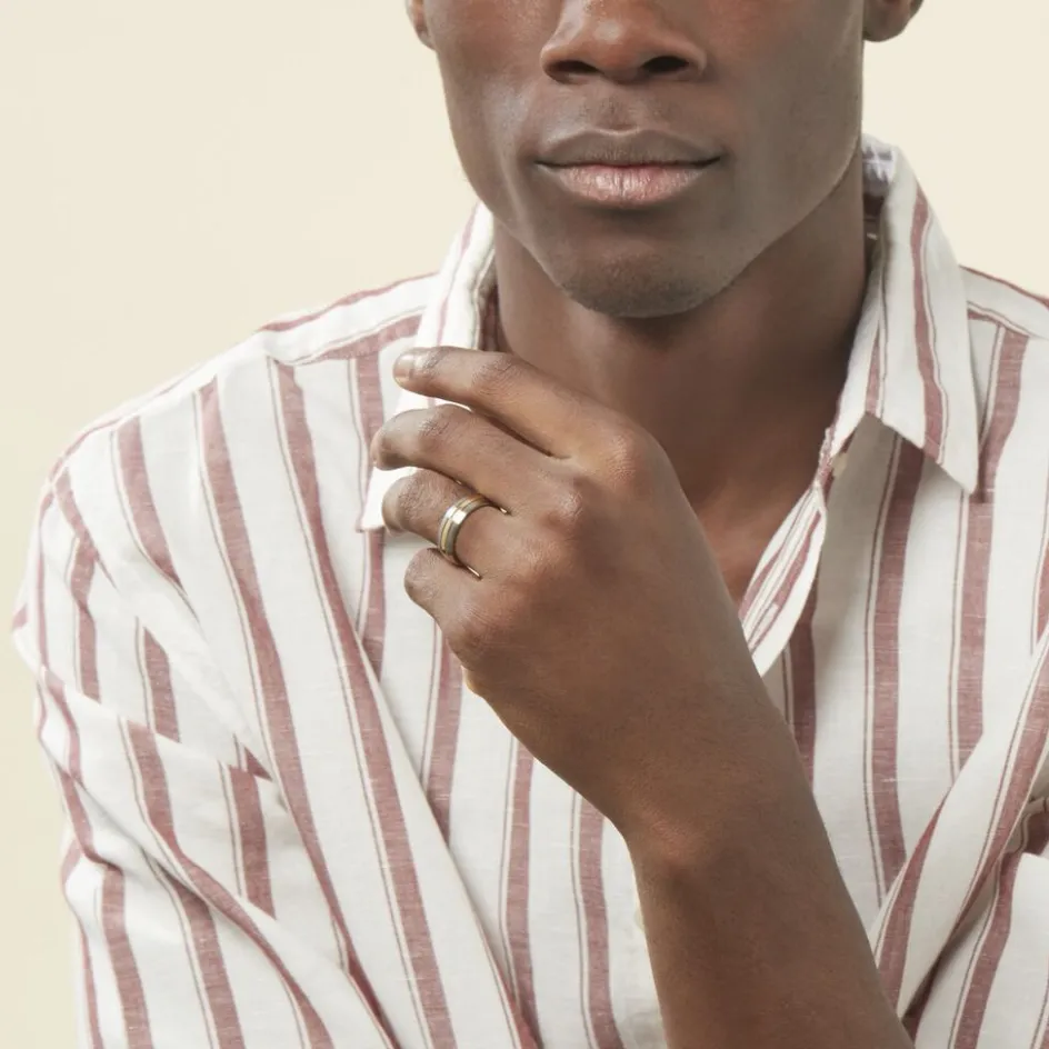 Online Histoire d'Or Bague John Acier Bicolore Plaque Or Jaune