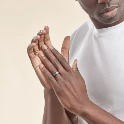 JOURDAN Bague Homme Liorin Acier Bicolore Noir Et Blanc Tungstene* Bagues|Bagues Fantaisie