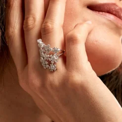 Online Histoire d'Or Bague Midnight Flower Argent Blanc Oxyde De Zirconium