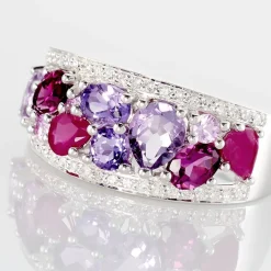 Histoire d'Or Bague Multicolore Or Blanc Amethyste Et Saphir Et Rhodolite* Bagues|Bagues Avec Pierre
