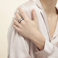 Histoire d'Or Bague Noire Ceramique Blanc Céramique Et Strass* Bagues|Bagues Fantaisie