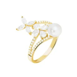 Outlet Histoire d'Or Bague Norah Or Jaune Perle De Culture Et Oxyde De Zirconium
