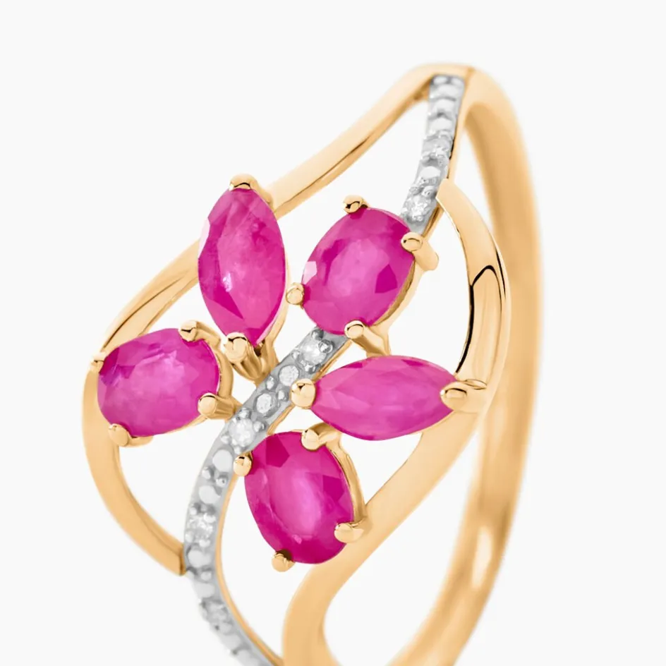Histoire d'Or Bague Orchidee Diamant or bicolore rubis