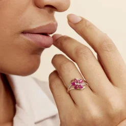 Histoire d'Or Bague Orchidee Diamant or bicolore rubis