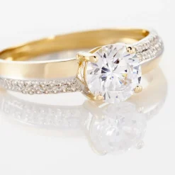 Histoire d'Or Bague Solitaire Messine Or Jaune Oxyde De Zirconium* Bagues|Bagues Avec Pierre