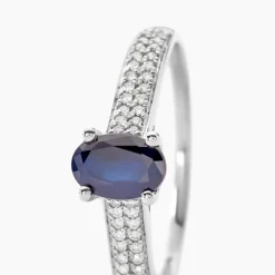 Outlet Histoire d'Or Bague Solitaire Or Blanc Crista Saphir Diamants or blanc saphir