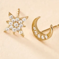 Histoire d'Or Boucles D'oreilles Dépareillées Munroe Or Jaune Oxyde De Zirconium