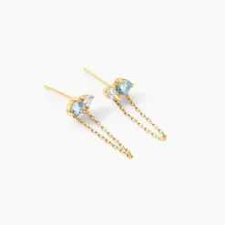 Online Histoire d'Or Boucles D'oreilles Pendantes Beauté Bleutée Or Jaune Topaze Et Oxyde