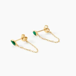 Histoire d'Or Boucles D'Oreilles Pendantes Ondée Or Jaune Malachite* Boucles D'Oreilles|Boucles D'Oreilles Pendantes