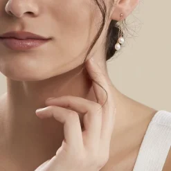 Best Histoire d'Or Boucles D'oreilles Pendantes Carrine 2 Fils Or Jaune Perle De Culture