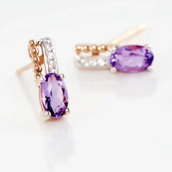 Histoire d'Or Boucles D'oreilles Pendantes Frannie Or Rose Amethyste Et Oxyde* Boucles D'Oreilles|Boucles D'Oreilles Pendantes