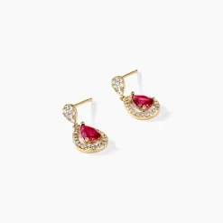 New Histoire d'Or Boucles D'oreilles Pendantes Brigita Plaqué Or Pierre Et Oxyde plaqué or jaune pierre rouge