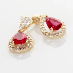 New Histoire d'Or Boucles D'oreilles Pendantes Brigita Plaqué Or Pierre Et Oxyde plaqué or jaune pierre rouge