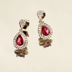 New Histoire d'Or Boucles D'oreilles Pendantes Brigita Plaqué Or Pierre Et Oxyde plaqué or jaune pierre rouge