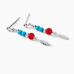 Hot Histoire d'Or Boucles D'oreilles Pendantes Behati Argent Blanc Corail Turquoise