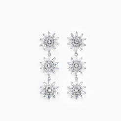 New Histoire d'Or Boucles D'oreilles Pendantes Daisy Argent Blanc Oxyde De Zirconium
