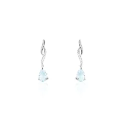 New Histoire d'Or Boucles D'oreilles Pendantes Assaf Or Blanc Topaze Et Oxyde or blanc topaze bleue