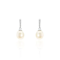 New Histoire d'Or Boucles D'oreilles Pendantes Coria Argent  Perle De Culture Et Oxyde