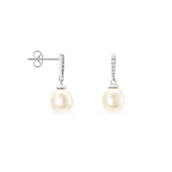 New Histoire d'Or Boucles D'oreilles Pendantes Coria Argent  Perle De Culture Et Oxyde