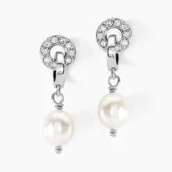 Discount Histoire d'Or Boucles D'oreilles Pendantes Gaetane Argent Blanc Perle Oxyde
