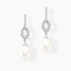 Discount Histoire d'Or Boucles D'oreilles Pendantes Tiphaine Argent Blanc Perle De Culture