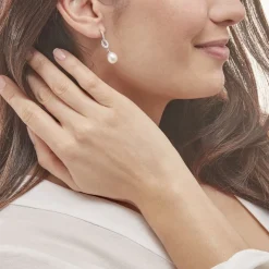 Discount Histoire d'Or Boucles D'oreilles Pendantes Tiphaine Argent Blanc Perle De Culture