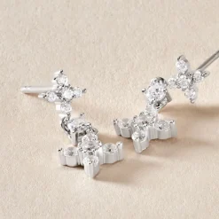 Sale Histoire d'Or Boucles D'oreilles Pendantes Midnight Flower Argent Blanc Oxyde