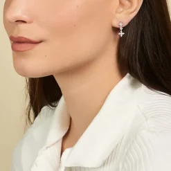 Sale Histoire d'Or Boucles D'oreilles Pendantes Midnight Flower Argent Blanc Oxyde