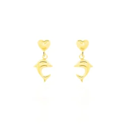 Histoire d'Or Boucles D'oreilles Pendantes Fulvie Coeurs Et Dauphin Or Jaune* Boucles D'Oreilles|Boucles D'Oreilles Pendantes