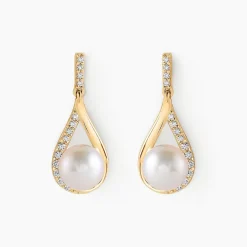 Histoire d'Or Boucles D'oreilles Pendantes Helin Or Jaune Perle De Culture Et Oxyde* Boucles D'Oreilles|Boucles D'Oreilles Pendantes