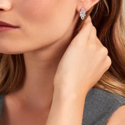 Online Histoire d'Or Boucles D'oreilles Pendantes Marquis Or Blanc Oxyde De Zirconium