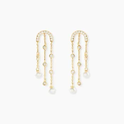 Discount Histoire d'Or Boucles D'Oreilles Pendantes Nacrée Or Jaune Perle De Culture Oxyde De Zirconium