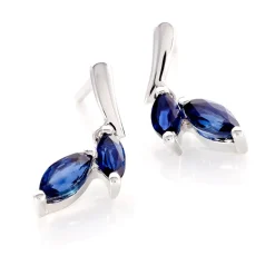 Sale Histoire d'Or Boucles D'oreilles Pendantes Navette Or Blanc Saphir