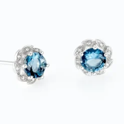 New Histoire d'Or Boucles D'oreilles Puces Argent Blanc Clover Verre Oxydes De Zirconium