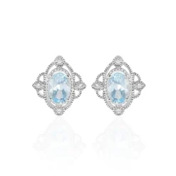 Histoire d'Or Boucles D'oreilles Puces Amance Or Blanc Topaze Et Oxyde De Zirconium* Boucles D'Oreilles|Clous D'Oreilles