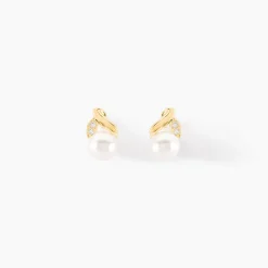Clearance Histoire d'Or Boucles D'oreilles Puces Astragalus Or Jaune Perles De Culture