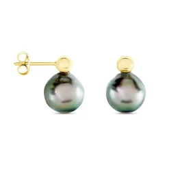 Histoire d'Or Boucles D'oreilles Puces Baroque Or Jaune Perle De Culture De Tahiti* Boucles D'Oreilles|Clous D'Oreilles