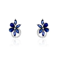 Histoire d'Or Boucles D'oreilles Puces Bouquet Or Blanc Saphir Et Diamant* Boucles D'Oreilles|Clous D'Oreilles
