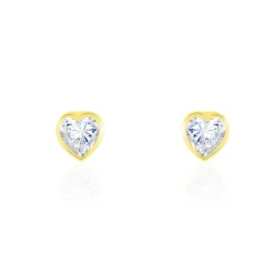 Sale Histoire d'Or Boucles D'oreilles Puces Coeur Serti Clos Or Jaune Oxyde De Zirconium